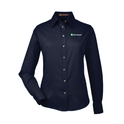 Harriton Ladies Easy Blend Long-Sleeve Twill Shirt with Stain-Release