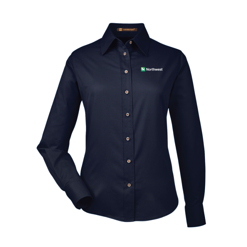 Harriton Ladies Easy Blend Long-Sleeve Twill Shirt with Stain-Release