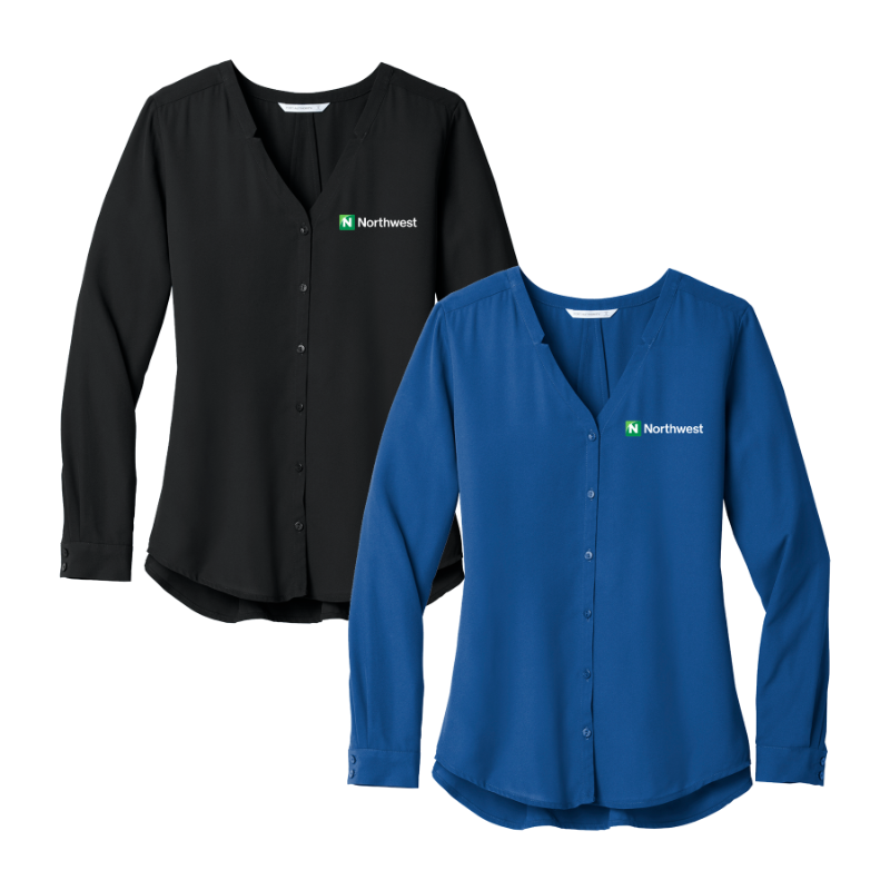 Women's Long Sleeve Button-Front Blouse